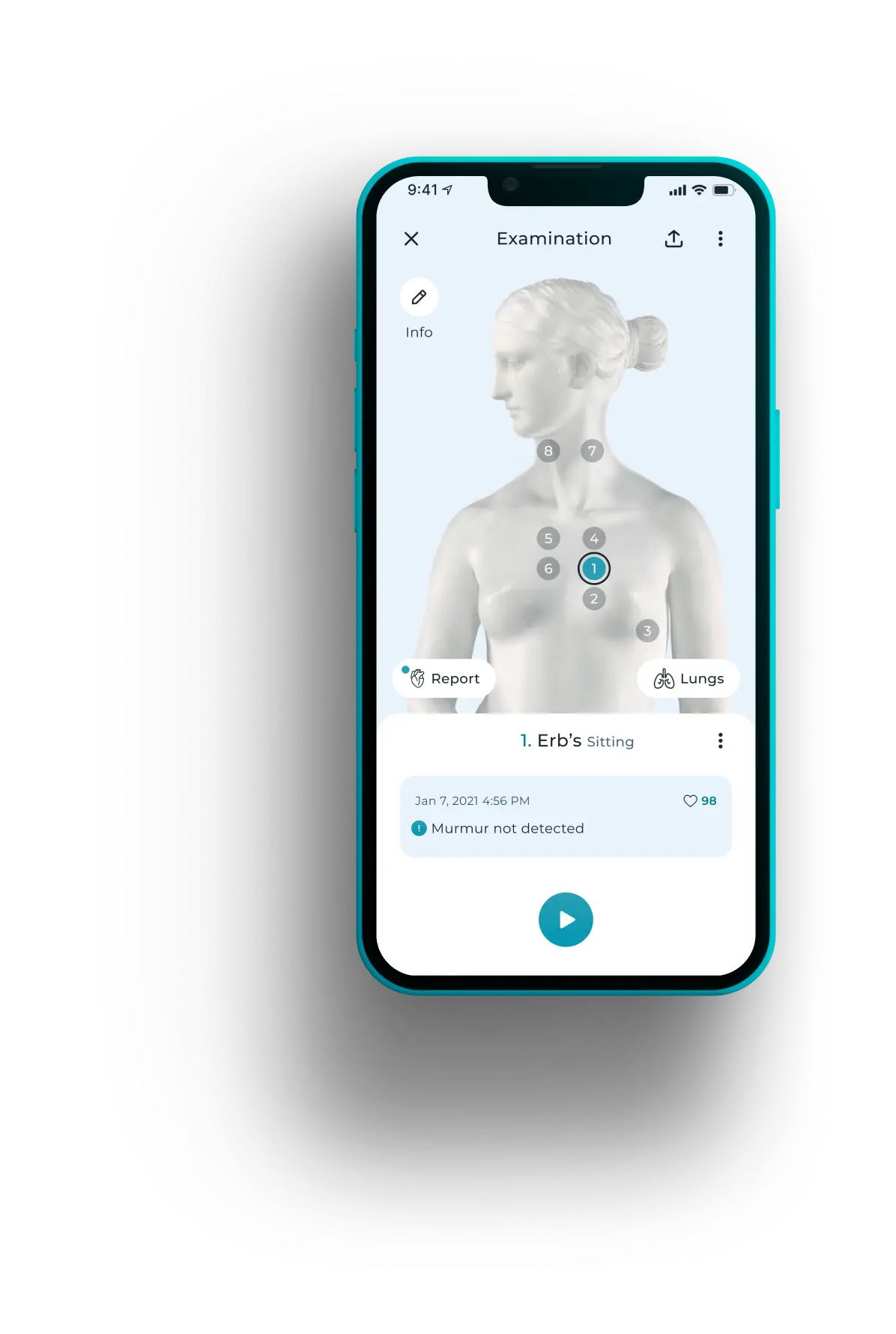 Smartphone being used for cardiac examination on medical mannequin
